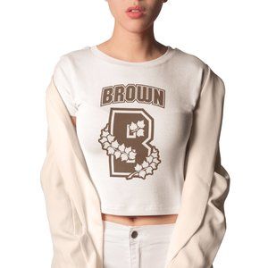 NEW Brown University Big Logo Wordmark Form Fit Crop Top Shirt WHITE